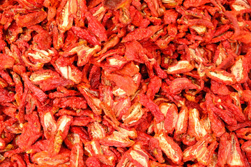 Dried Red Ripe Tomatoes Close-up For Sale At Market
