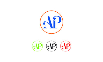 Elegant monogram AP letters inside a circle with multiple color variations
