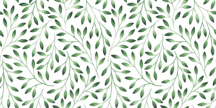 Fototapeta Seamless pattern with stylized leaves. Watercolor hand drawn illustration.