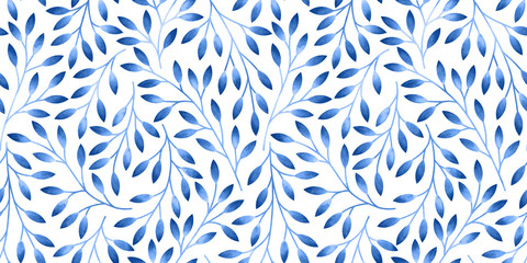 Seamless pattern with stylized leaves. Watercolor hand drawn illustration.