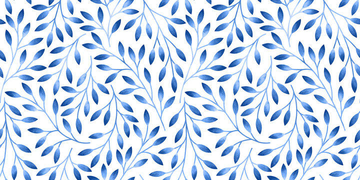Fototapeta Seamless pattern with stylized leaves. Watercolor hand drawn illustration.