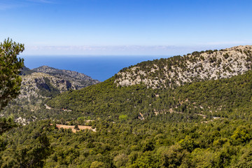 Scenic View at landscape between Gorg Blau and Soller on balearic island Mallorca, Spain