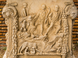 Ancient Roman Sarcophagus, Archaeological Site of Ostia Antica in Rome, Italy