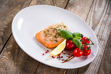 Roast salmon and vegetables