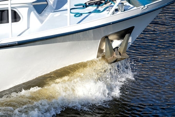 bow of a motor boat under way