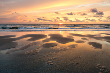 sunset at the Dutch North Sea coast near Katwijk aan Zee
