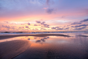 sunset at the Dutch North Sea coast near Katwijk aan Zee