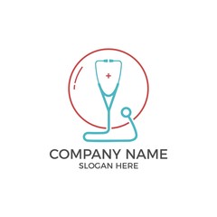Logo stethoscope with circle and red cross vector