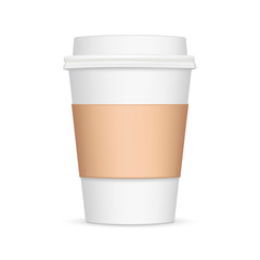 Coffee cup with sleeve mockup - front view. Vector illustration