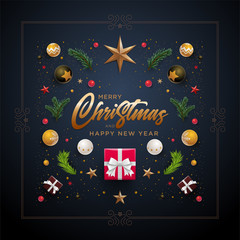 Merry Christmas and New Year greeting card design