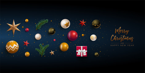 Merry Christmas and New Year greeting card design