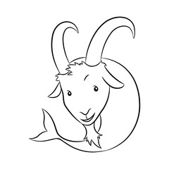 Black Line Art of Capricorn Zodiac Sign