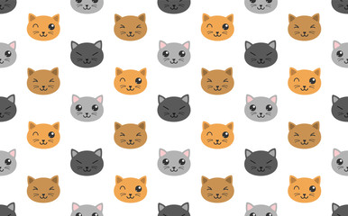 cute kawaii cats color seamless pattern on white background. kawaii color cats repeating texture for packaging, pattern on paper, wrappers and textile
