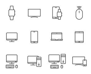 smart devices outline vector icons set isolated on white background. smart devices technology flat icons for web, mobile and ui design.