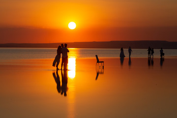 Fototapeta premium Salt lake Konya Turkey. A man watching far