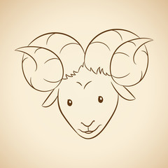 Brown Line Art of Aries Zodiac Sign on a Beige Background