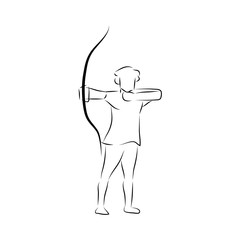 Black white illustration of archer gesture line art