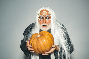 Fantasy horror Halloween. Design for Halloween banner. Devil man with bloody eyes. Halloween man....