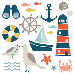 Obraz na płótnie Canvas Set of nautical design elements