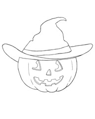 coloring page with cartoon pumpkin, halloween illustration