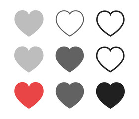 Super set heart icon collection. Live stream video, chat, likes. Social media