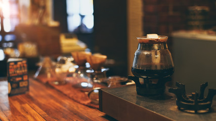Fototapeta na wymiar Coffee drip traditional in Japan cafe.