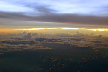 sunrise view from the window of an airplane