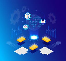 Global online email marketing. Vector isometric background desig