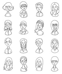 set of hand drawn outline avatars