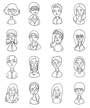 set of hand drawn outline avatars
