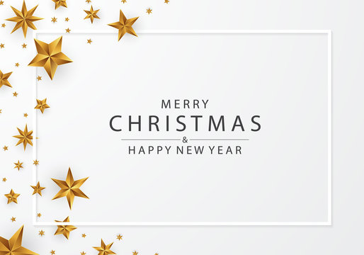 Merry christmas and happy new year Gold star background Vector illustration