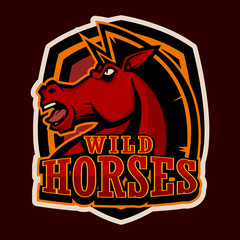 angry horse head mascot e-sports logo illustration cartoon style