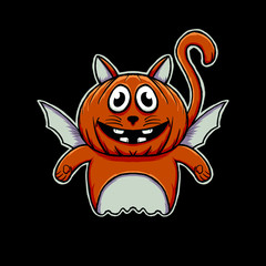 cat illustration with pumpkin head. cute cat halloween illustration