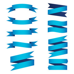 set of blue ribbon banner icon