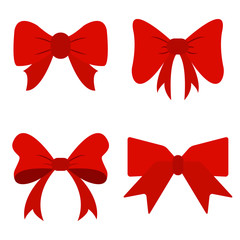 set of Red bow flat design isolated on white background