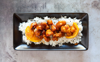 Orange Chicken on a Bed of Rice