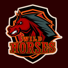 angry horse head mascot e-sports logo illustration cartoon style