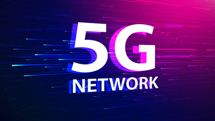 5G mobile network technology background. Internet of next generation. Neon futuristic wallpaper