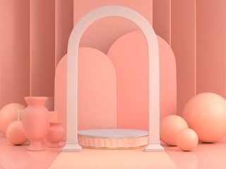 3d render image of pink geometric podium background for product or commercial.3d image of abstract podium background
