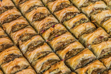 Background with homemade turkish baklava
