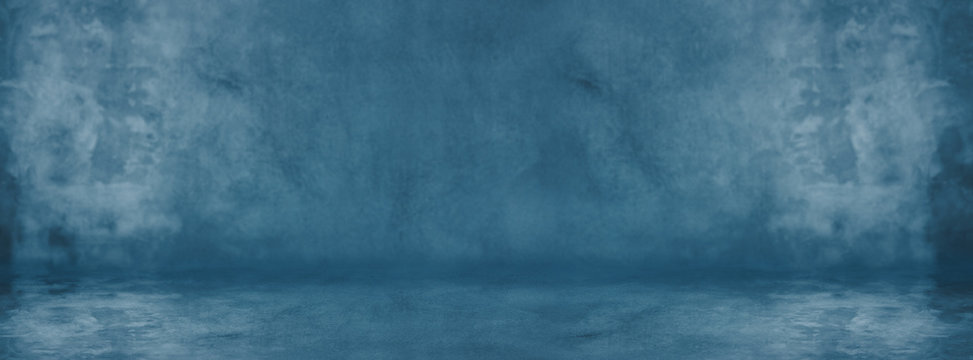 blue cement wall with dark texture and banner background studio and showroom