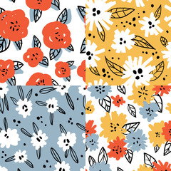 Fototapeta na wymiar Set with flower graphic seamless patterns