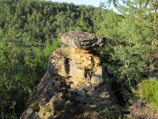 Sandstone rock formation Jestrebicke Poklicky. Protected landscape area Kokorinsko. Czech Republic