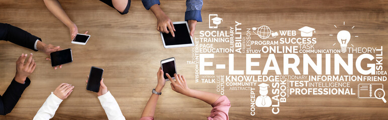 E-learning and Online Education for Student and University Concept. Graphic interface showing...