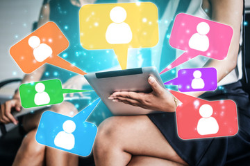 Social media and young people network concept. Modern graphic interface showing online social...