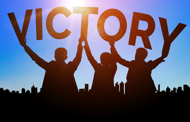 Achievement and Business Goal Success Concept - Creative business people with icon graphic...