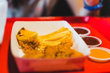 fast food set in Box, french fries and egg tart