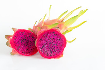 Dragon fruit or pitaya fruit on white background