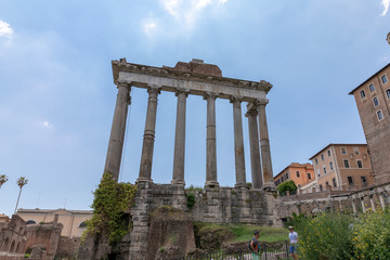 Fototapeta premium Panoramic view of Roman forum, also known by Forum Romanum or Foro Romano