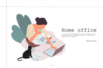 freelancer guy working at home with pets and plants.